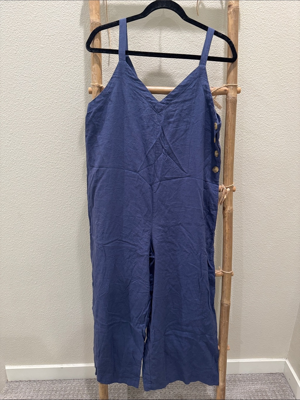Urban Outfitters Blue Sleeveless V-Neck Button-Side Jumpsuit